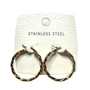 Gold Stainless Steel Braided Hoop Earrings - 1"